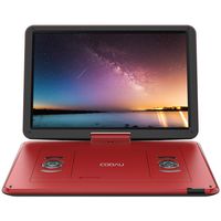 COOAU 17.9" Portable DVD Player with 15.6" Large Swivel Screen, 6 Hrs Long Lasting Built-in Battery, Region Free, Stereo Sound, with Remote Controller,SD+USB+AVin+AVout+Earphone Port. Red