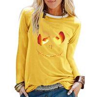 ANJUNIE Womens Halloween Print Shirts O-Neck Long Sleeve Top Loose T-Shirt Blouse(1-Yellow,M)