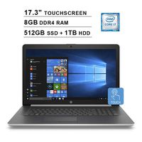 2019 HP Pavilion Newest 17 17.3 Inch HD+ SVA Touchscreen Laptop (Intel Quad Core i7-8565U up to 4.6 GHz, 8GB RAM, 512GB SSD + 2TB HDD, Intel UHD Graphics 620, DVD, Bluetooth, WiFi, HDMI, Windows 10)