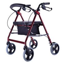 LBYMYB Elderly Walker Disabled Folding Red Four-Wheeled Walker Four Wheels Four-Leg Walker Wheelchair