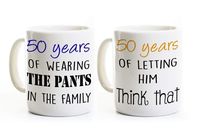 Funny 50th Anniversary Coffee Mug Set of 2 Mugs - Wearing the Pants, 50 Years
