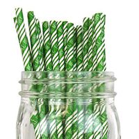 Just Artifacts - Decorative Paper Straws 100pcs - Eat Drink Be Merry Stripe Pattern - Green - Decorative Paper Straws for Birthday Parties, Weddings, Baby Showers, and Life Celebrations!