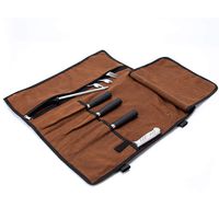 Chef's Knife Roll, 5 Pockets Knife Bag,Waxed Canvas Roll Up Culinary Bag,Professional Cutlery Storage Case, Portable Knife Tool Roll Bag, Multi-Purpose Knife Cover For Cooking, Camping (Brown)