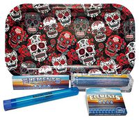 Bundle - 5 Items - Elements King Size Rolling Papers, 110 Roller and Pre-Rolled Tips with Rolling Paper Depot Rolling Tray (Skulls) and Kewltube