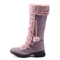 Womens Suede Long Boots,LuluZanm Sales! Ladies Hairball Round Toe Zipper Flat Shoes Keep Warm Solid Color Boots Purple