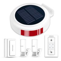 Wireless Outdoor Solar Powered Burglar Home Security Alarm Siren, Waterproof RV Alarm DIY Driveway Alert System with 2 Motion Detector, 1 Door Sensors and Remote Controls