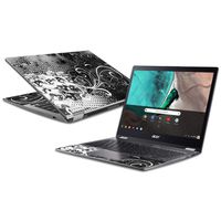 MightySkins Skin Compatible with Acer Chromebook Spin 13 (2018) - Black Flourish | Protective, Durable, and Unique Vinyl Decal wrap Cover | Easy to Apply, Remove, and Change Styles | Made in The USA
