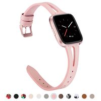 TOYOUTHS Leather Strap Compatible with Fitbit Versa/Versa 2/Versa Lite/Versa SE Bands for Women Men Genuine Leather Breathable Wristbands with Ventilated Hole Replacement Pink+Rose Gold Buckle