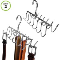 Evelots Closet Hanger/Rack-Belt/Scarf/Tie/Necklace-Chrome Metal-14 Hooks-Set/2