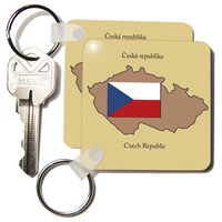 3dRose The map and flag of the Czech Republic with Czech Republic printed in English and Czech - Key Chains, 2.25 x 4.5 inches, set of 6 (kc_37582_3)