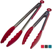 StarPack Premium Silicone Kitchen Tongs (9-Inch & 12-Inch) - Stainless Steel with Non-Stick Silicone Tips, High Heat Resistant to 600°F, For Cooking, Serving, Grill, BBQ & Salad (Cherry Red)