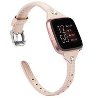 TOYOUTHS Slim Strap Compatible with Fitbit Versa/Versa 2/Versa Lite/Versa SE Bands for Women Men Thin Genuine Leather Replacement Wristbands Handmade Watch Band Accessories Diamonds Beige