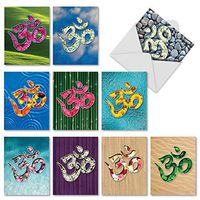The Best Card Company - 10 Zen Blank Greeting Cards Assorted (4 x 5.12 Inch) - OM Blooms M3971