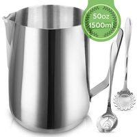 Milk Frothing Pitcher Jug - 50oz/1500ML Stainless Steel Coffee Tools Cup - Suitable for Espresso, Latte Art and Frothing Milk, Attached Dessert Coffee Spoons