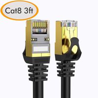 Cat 8 Ethernet Cable 3 ft Shielded, 26AWG Lastest 40Gbps 2000Mhz SFTP Patch Cord, Heavy Duty High Speed Cat8 LAN Network RJ45 Cable- in Wall, Outdoor, Weatherproof Rated for Router, Modem, Gaming