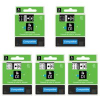 Equivalent Dymo D1 Label Tape 45013 45021 Refill, 1/2 Inch(12mm) W x 23 Feet(7m) L, Black on White, White on Black, Work with DYMO LabelManager PnP 260P 210D 280 420 160 450D, 5-Pack