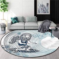 RUGSMAT Wave Machine Washable Round Bath Mat,Doodle Surfer with Long Beard for Home Decor Bedroom Kitchen Etc Diameter-47