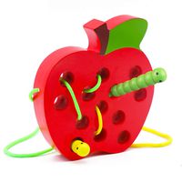 WOOD CITY Wooden Apple Lacing Toy with Worm, Lacing Game, Fine Motor Skill Toy, Wooden Puzzle Travel Toys, Apple Threading Game Early Learning Toys for Toddlers Age 2 3