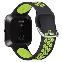Sport Band Compatible with Fitbit Versa 2, Soft Silicone Replacement Wristband Ventilation Holes Breathable Sports Strap Compatible with Fitbit Versa 2, Small Large, for Women Men (Small, Black+Green)