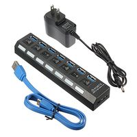 7 Ports USB 3.0 HUB USB Splitter With On/Off Switch Platooninsert Power Adapter Cable For PC Laptop (Black)