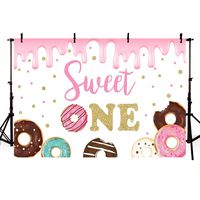 MEHOFOTO Donut Sweet One Birthday Party Decorations Photo Studio Background Pink and Gold Girl Princess Happy 1st Birthday Donut Grow Up Decorations Banner Photography Backdrops for Picture 7x5ft