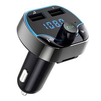 Sunjoyco Bluetooth FM Transmitter for Car, Wireless Audio Adapter Receiver with Hands-Free Calling, QC 3.0 Dual USB Charging Port, Music Player Support TF/SD Card, USB Disk