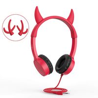 Kids Headphones, Vogek 2 in 1 Devil/Deer Horn Ear Wired On-Ear Headphones Headsets with 85dB Volume Limited, Children Headphones for Kids - Red