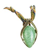 Challyhope Fashion Retro Bohemian Turquoise Stone Pendant Collar Statement Chunky Necklaces Rhinestone Gem Jewelry for Women Beach Hawaii (Green)