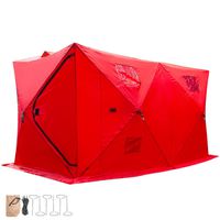 Happybuy Ice Shelter Waterproof Portable Insulated Ice Shelter Tent 8 Person Portable Ice Tent with Detachable Windows Zippered Door Carry Bag (Red 8 Person