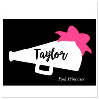 Personalized Megaphone Cheerleading Vinyl Decal Car Window Decal Laptop Sticker, White & Hot Pink 4"x2.5"