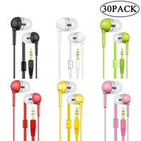 Bulk Earbuds Headphones for School Classroom Students Kids Child Teen 30 Pack 6 Assorted Colors Individually Bagged 30Pack