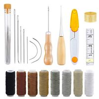 HONG 111 Leather Craft Tool Repair Kit 29-Pack, Leather Hand Sewing Needles Canvas Thread and Needles Tape Measure Large-Eye Stitching Needles for Leather Repair