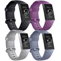 Vancle Pack 4 Silicone Bands Compatible with Fitbit Charge 3 Bands for Women Men, Rose Gold Silver Sport Wristbands for Fitbit Charge 3/Fitbit Charge 3 SE (Black/Purple/Grey/Blue Grey, Small)