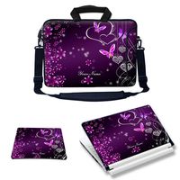 Meffort Inc Custom/Personalized Laptop Bundle Deal - Includes Bag with Side Pocket Skin Sticker & Mouse Pad, Customized Your Name (15.6 Inch, Purple Hearts Butterflies)