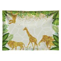 Funnytree 8x6ft Durable Fabric Safari Jungle Theme Birthday Party Backdrop No Wrinkles Golden Glitter Wild One Animals Photography Background Tropical Leaves Baby Shower Decor Photobooth Props