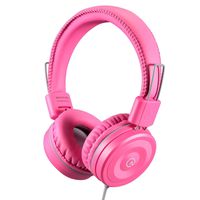 Kids Headphones-noot products K22 Foldable Stereo Tangle-Free 3.5mm Jack Wired Cord On-Ear Headset for Children/Teens/Girls/Smartphones/School/Kindle/Airplane/Plane/Tablet-Flamingo Pink/Gray