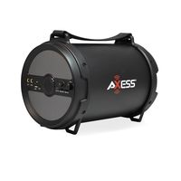 AXESS SPBT1040 Portable Bluetooth 2.1 Hi-Fi Cylinder Loud Speaker with Built-In 6" Sub and FM Radio, SD Card, USB, AUX, 6.5mm Inputs in Gray (2x Wired Mics Included)