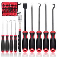 Swpeet 9Pcs Long Hook and Pick Set with Magnetic Telescoping Pick Up Tool Kit, Precision Scraper Gasket Scraping Hose Removal Puller Hook and Pick Set Perfect for Automotive and Electronic Tools
