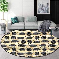RUGSMAT Hedgehog Modern Washable Round Bath Mat,Floral Mascots Stripes Foam Mat Living Room Decor Round-55
