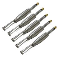 1/4 Inch Audio Connector Plugs 6.35mm TS Mono Metal Jack W/Spring Adapter for Microphone Speaker/Patch Cables Solder Type 5 Pack