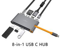 USB C HUB - 8 In 1 Type C Hub Adapter Docking Station w/Ethernet Port, 4K USB C to HDMI, 3 USB 3.0 Ports, SD/TF Card Reader, 100W USB-C PD Fast Charge Portable for Macbook,Switch & Meeting,Office Game