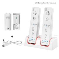 TechKen Wii Remote Battery Charger Station, Dual LED Lighting Charger Dock with 2 Rechargeable Batteries for Wii/Wii U Remote Control, 2 Free Controller Batteries for Wii/Wii U