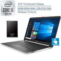 2020 HP 15.6" Touchscreen Laptop Computer, 10th Gen Intel Quard-Core i5 1035G1(Beats i7-7500U), 32GB DDR4 RAM, 2TB PCIe SSD, AC WiFi, Silver, Windows 10 Home + EST 500GB External Hard Drive
