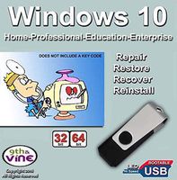 9th and Vine Compatible Windows 10 Home, Professional, Education, Enterprise 32/64 Bit USB Flash Drive. Install To Factory Fresh, Recover, Repair and Restore. Fix PC, Laptop and Desktop.
