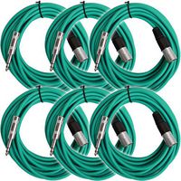 Seismic Audio - SATRXL-M25Green-6Pack - 6 Pack of 25 Ft XLR Male to 1/4" TRS Patch Cable Snake Cords Balanced - Green