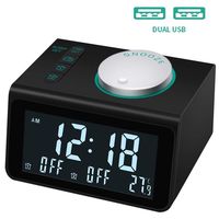 Alarm Clock Radio with FM Radio,3.2 Inch Digital Display and 5 Level Brightness Dimmer,Dual USB Charging Ports,Temperature Display,Dual Alarms with 7 Alarm Sounds,Headphone Jack,Bedrooms Sleep Timer