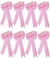8 Valentine White Wired Satin Bows with Pink Heart Pattern! 9.85x22.83IN
