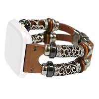 TeaBoy Band Compatible with Fitbit Versa/Versa Lite,Women Men Leather Native Aborigines Style Stainless Steel Wristbands Bracelet Strap Band Compatible with Fitbit Versa/Versa Lite
