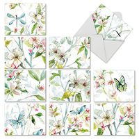 The Best Card Company - 10 Blank Flower Cards Boxed (4 x 5.12 Inch) - Assorted Floral Notecard Set - Dogwood Days M6592OCB