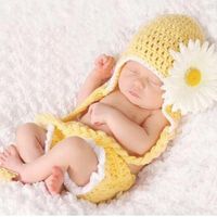 Baby Girls Newborn Sunflower Knit Crochet Clothes Beanie Hat Outfit Photo Props
